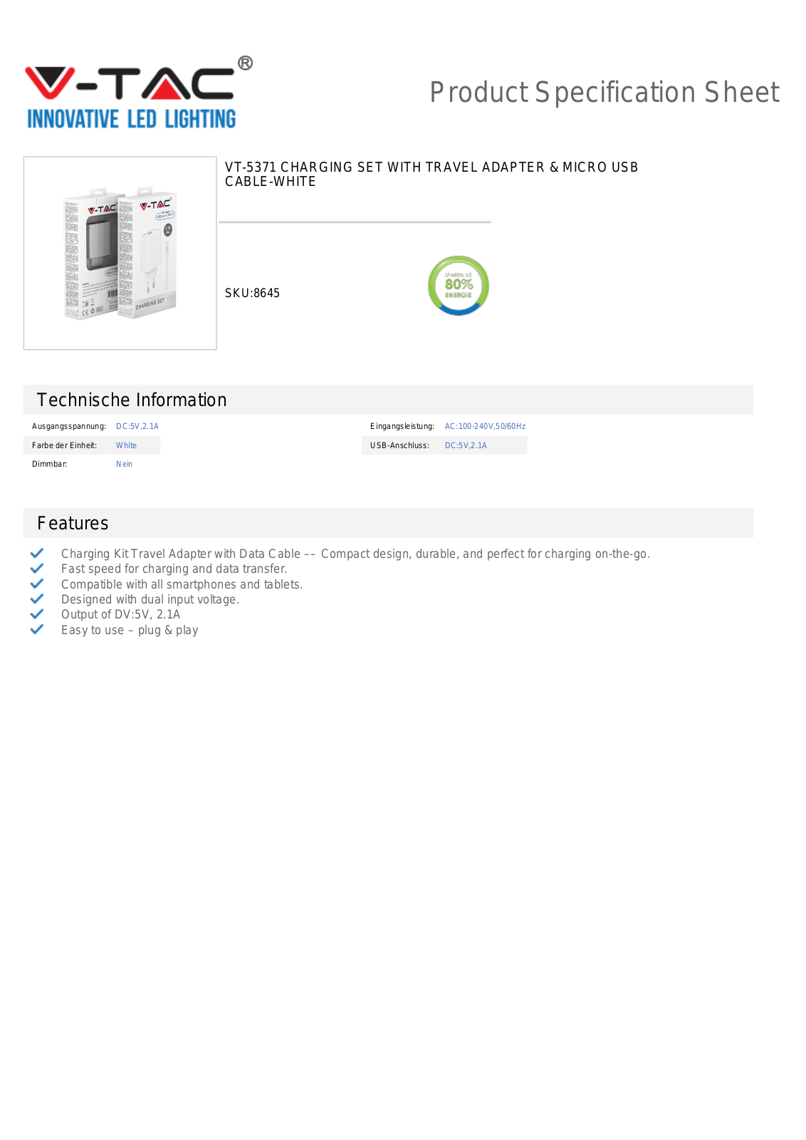 V-TAC VT-8645 Datasheet - ManualMachine.com