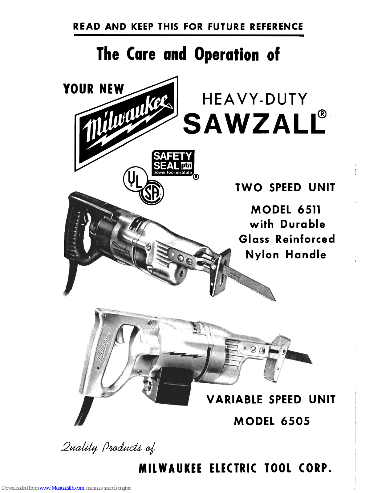 Milwaukee 6505 User Manual