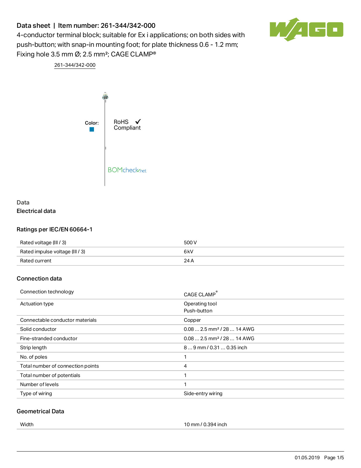 Wago 261-344/342-000 Data Sheet