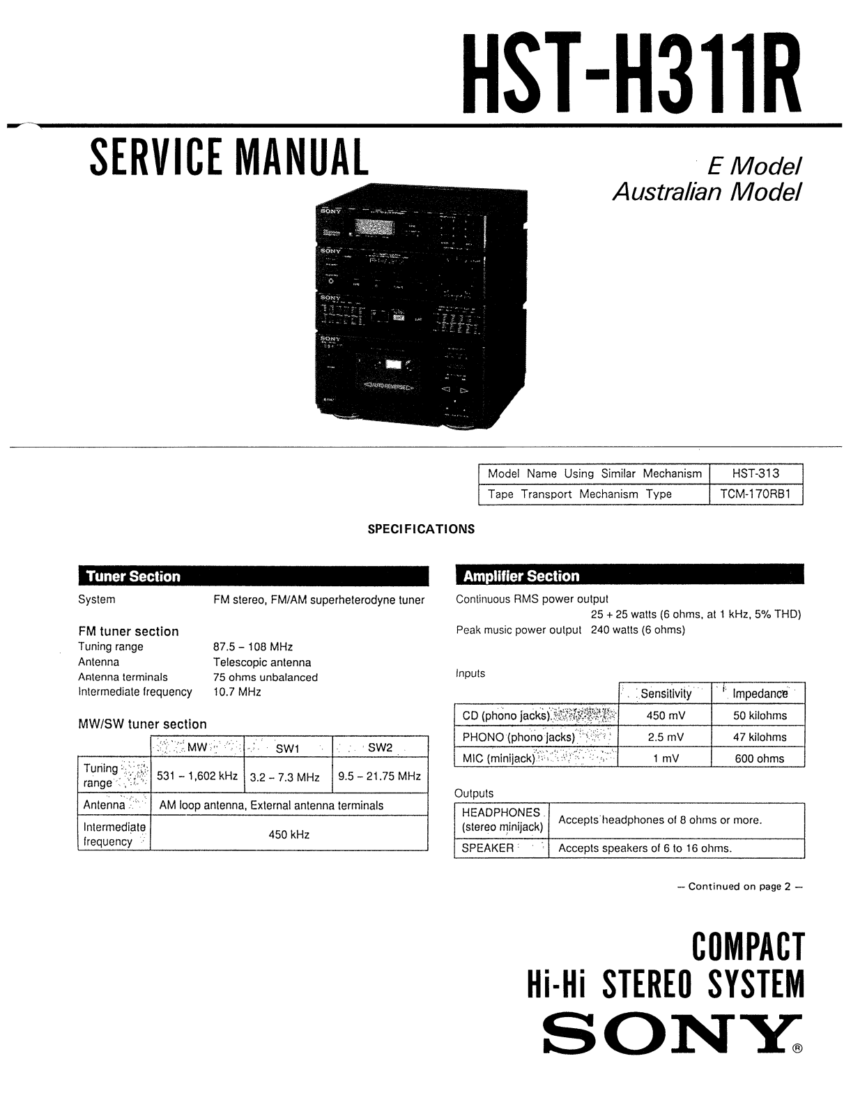 Sony HSTH-311-R Service manual