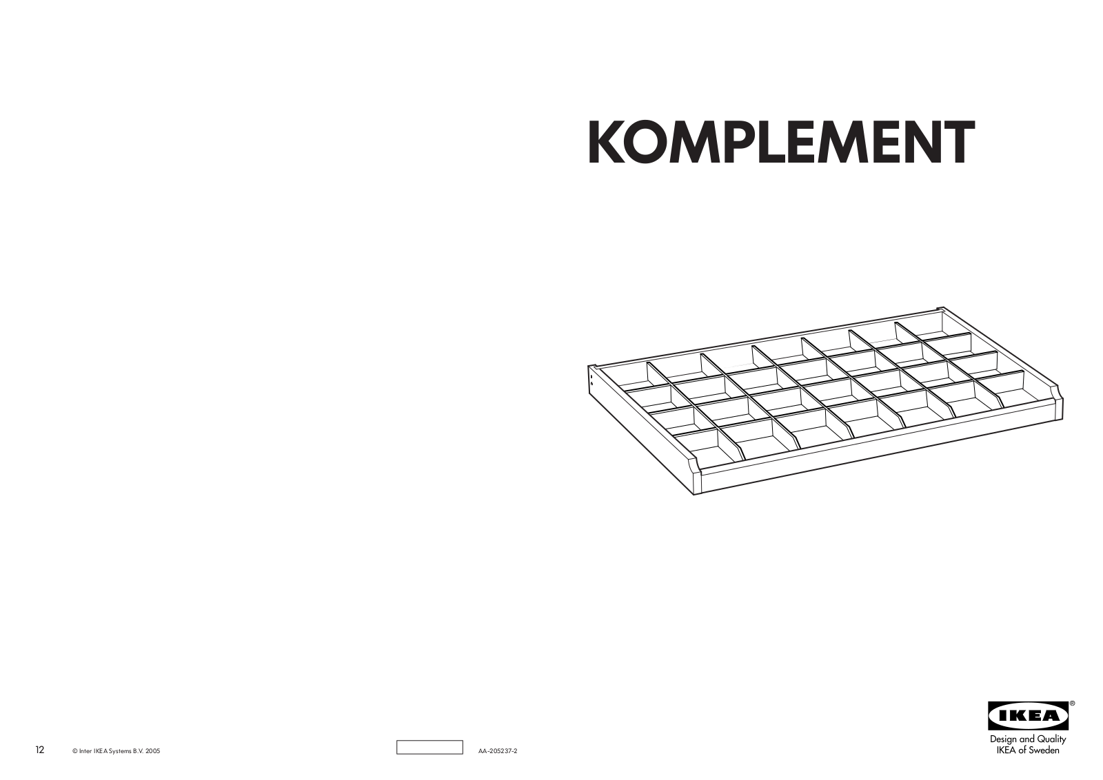 IKEA KOMPLEMENT DRAWER-DIVIDER 39X23X2 Assembly Instruction