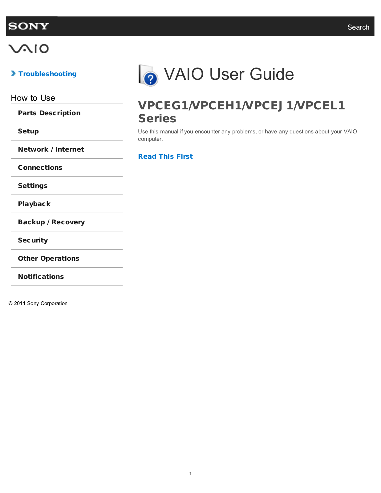 Sony VPCEH1FGX User Manual