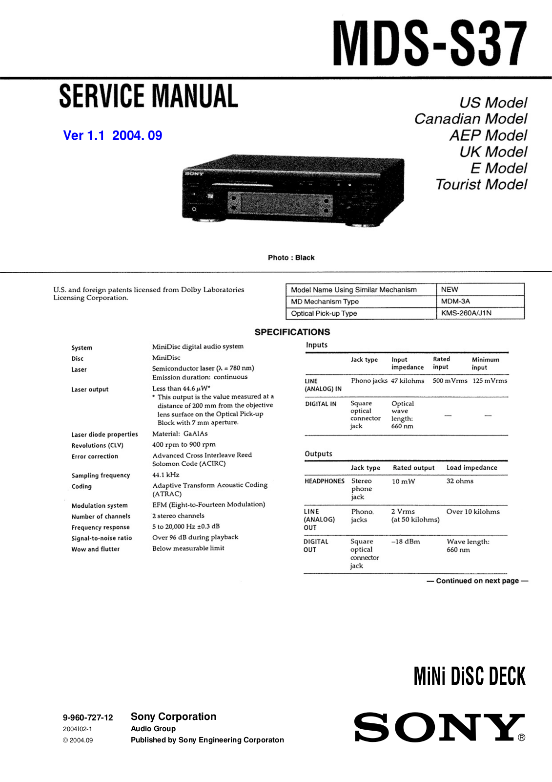 Sharp MDS S37 Service Manual