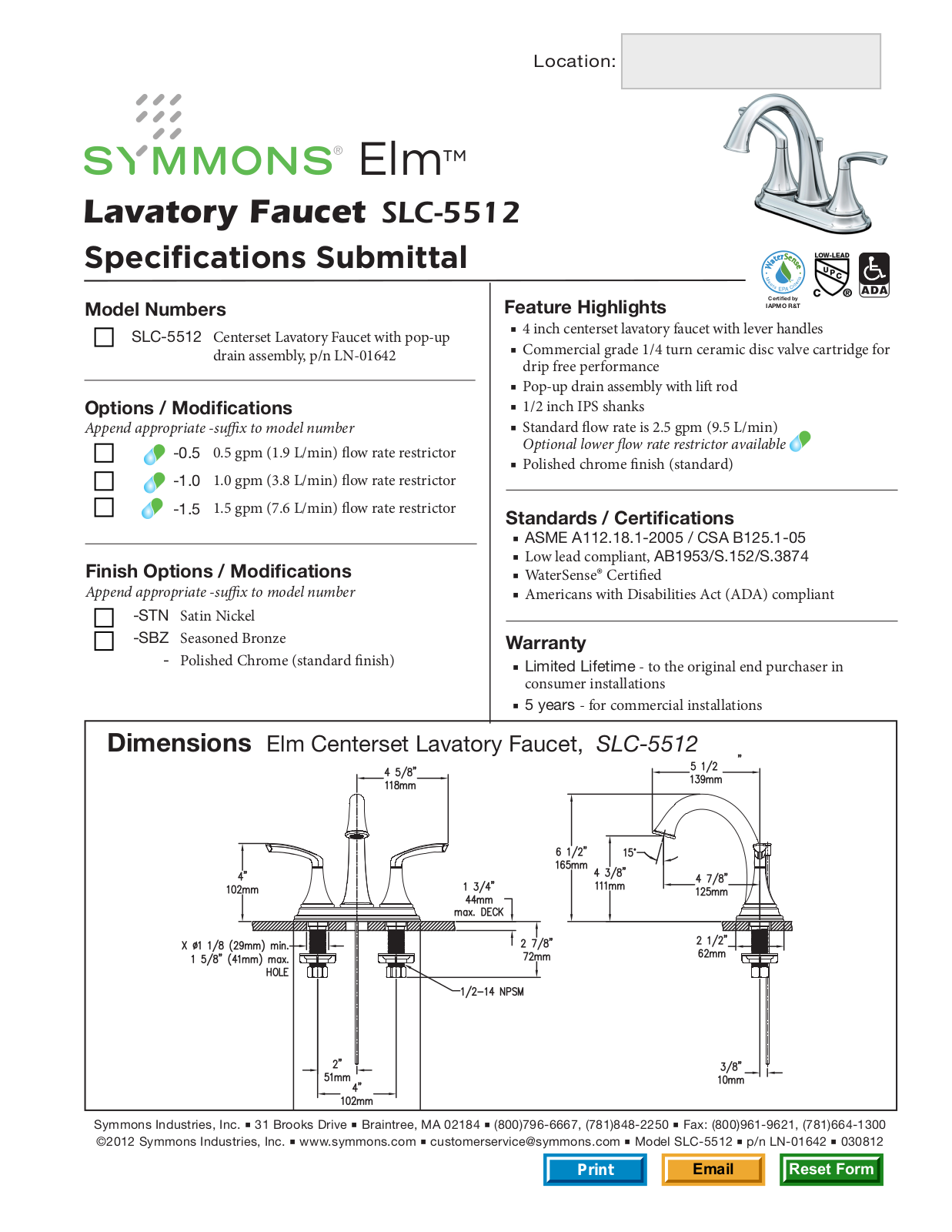 Symmons SLC-5512 User Manual