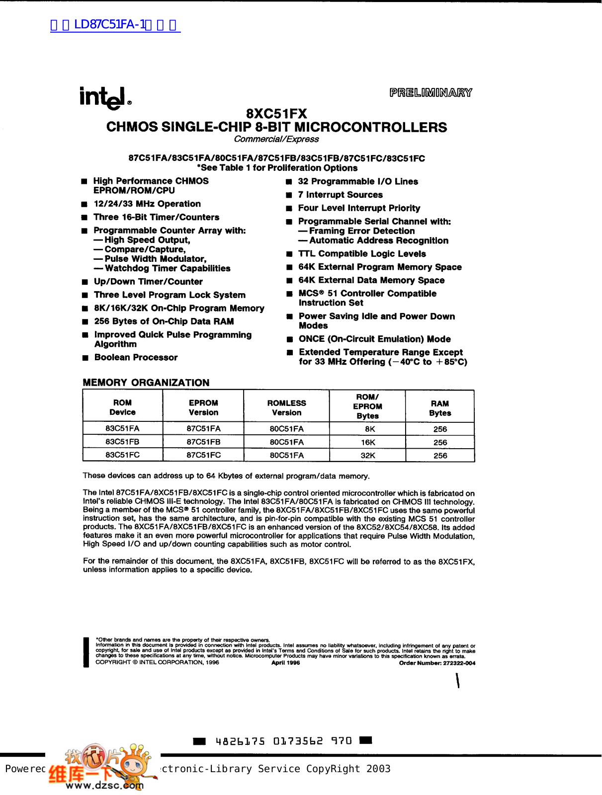 INTEL 8XC51FX User Manual