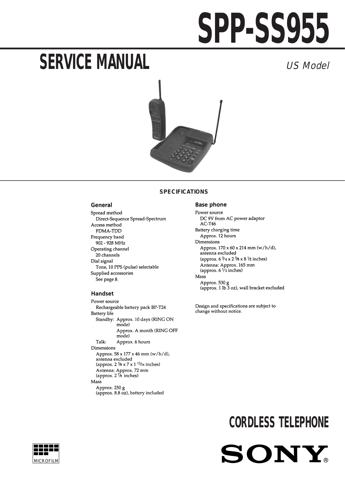 SONY SPP-SS955 Service Manual