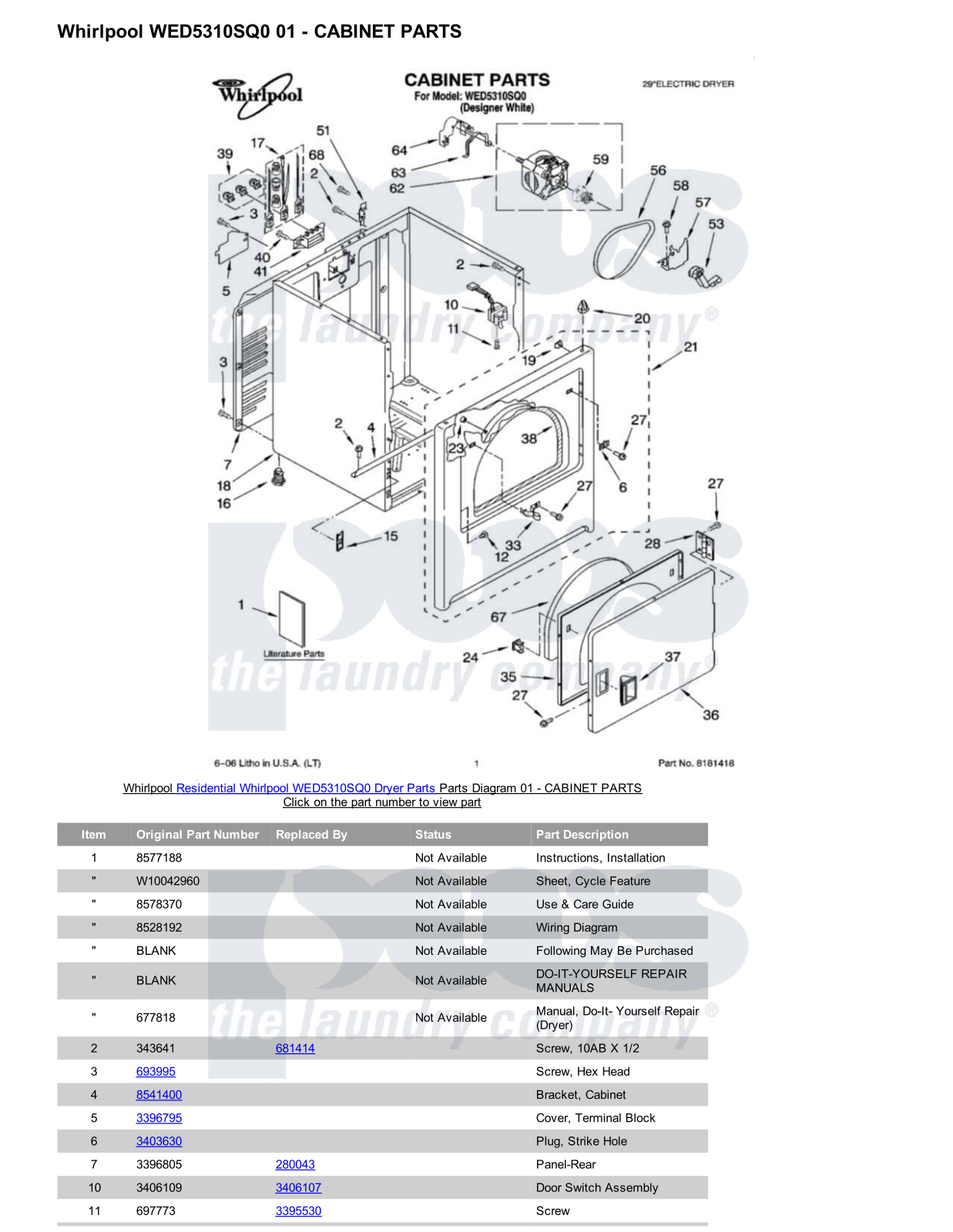 Whirlpool WED5310SQ0 Parts Diagram