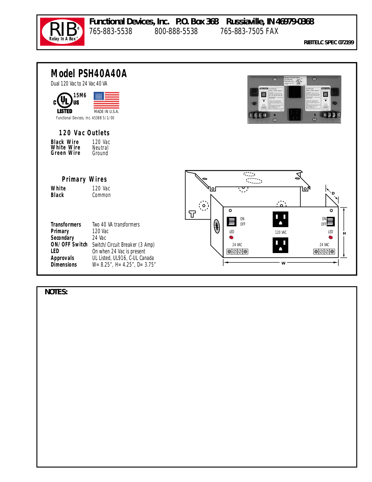 Johnson Controls PSH40A40A Data Sheet