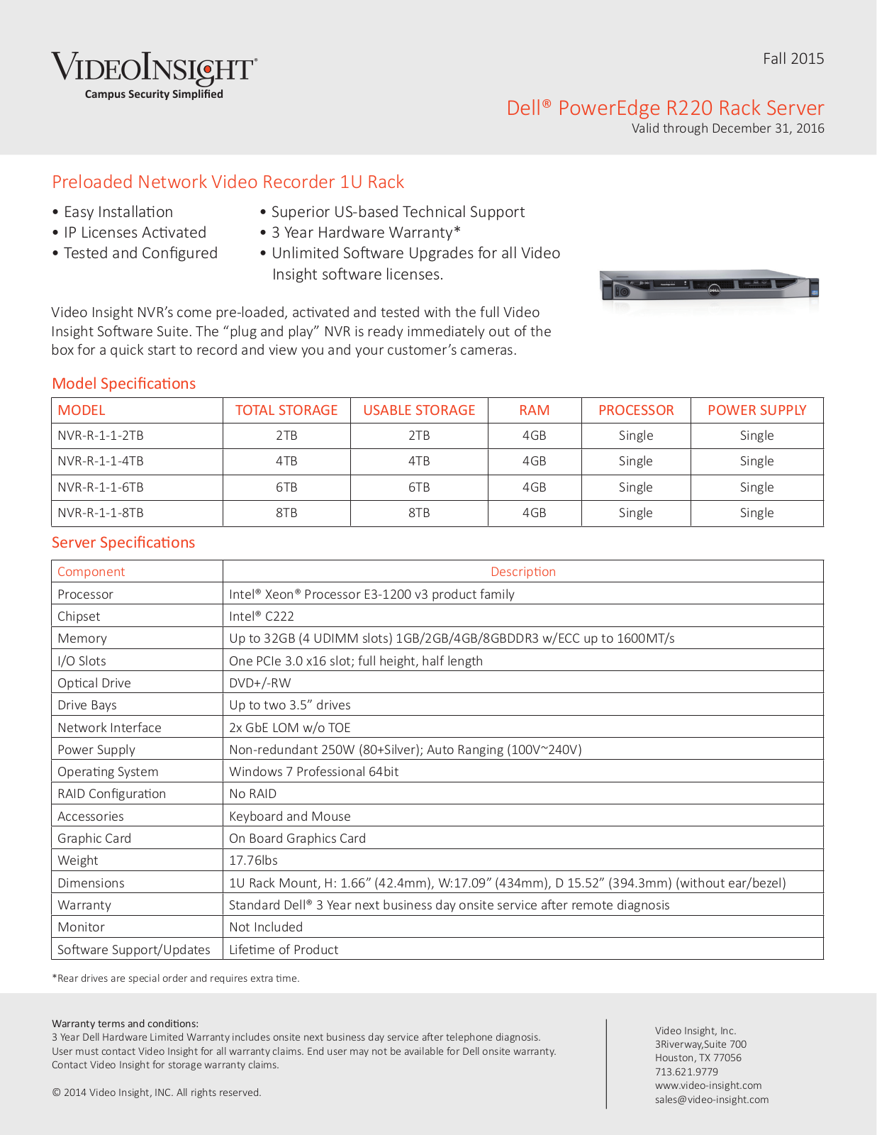 Panasonic NVR-R-1-1-2TB Specsheet