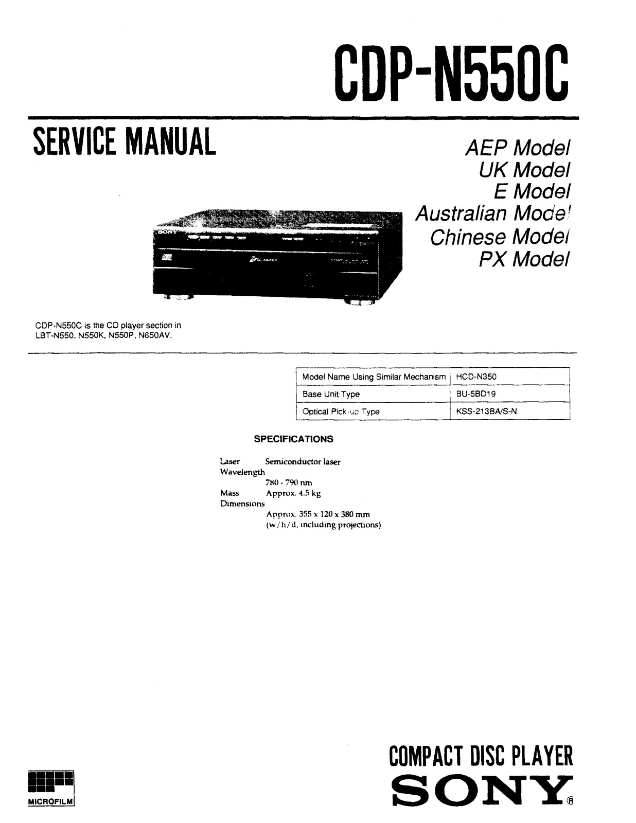 Sony CDP-N550C Schematic