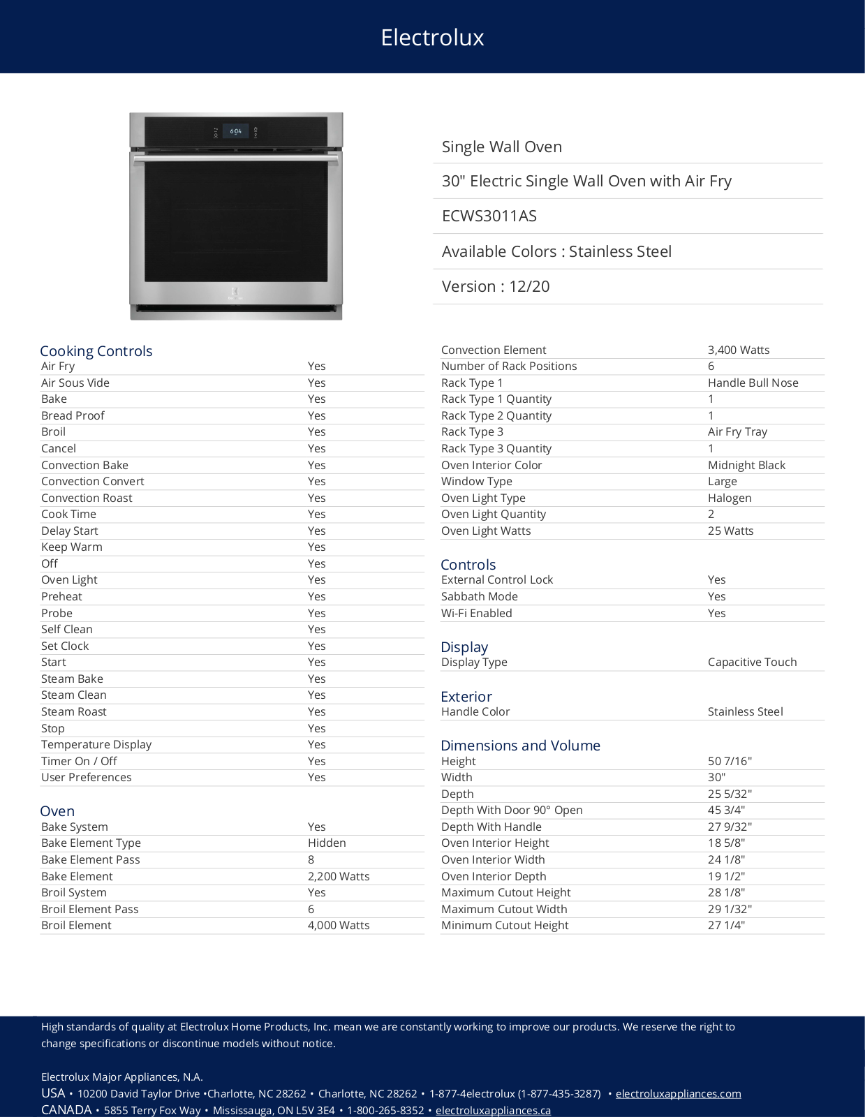 Electrolux ecws3011as Product Specifications