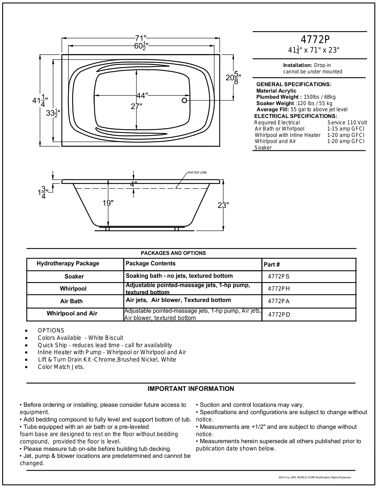 Spa Escapes XVZ1670 Spec Sheet - ManualMachine.com