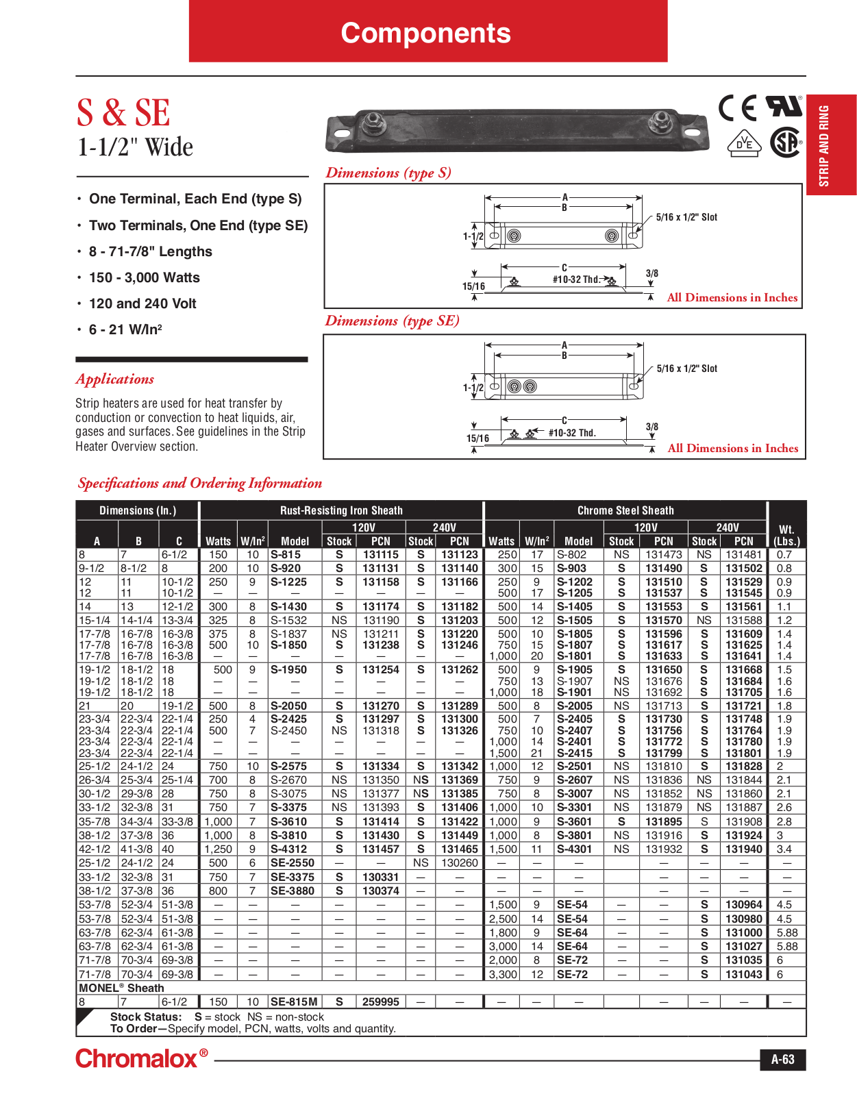 Chromalox S, SE Catalog Page