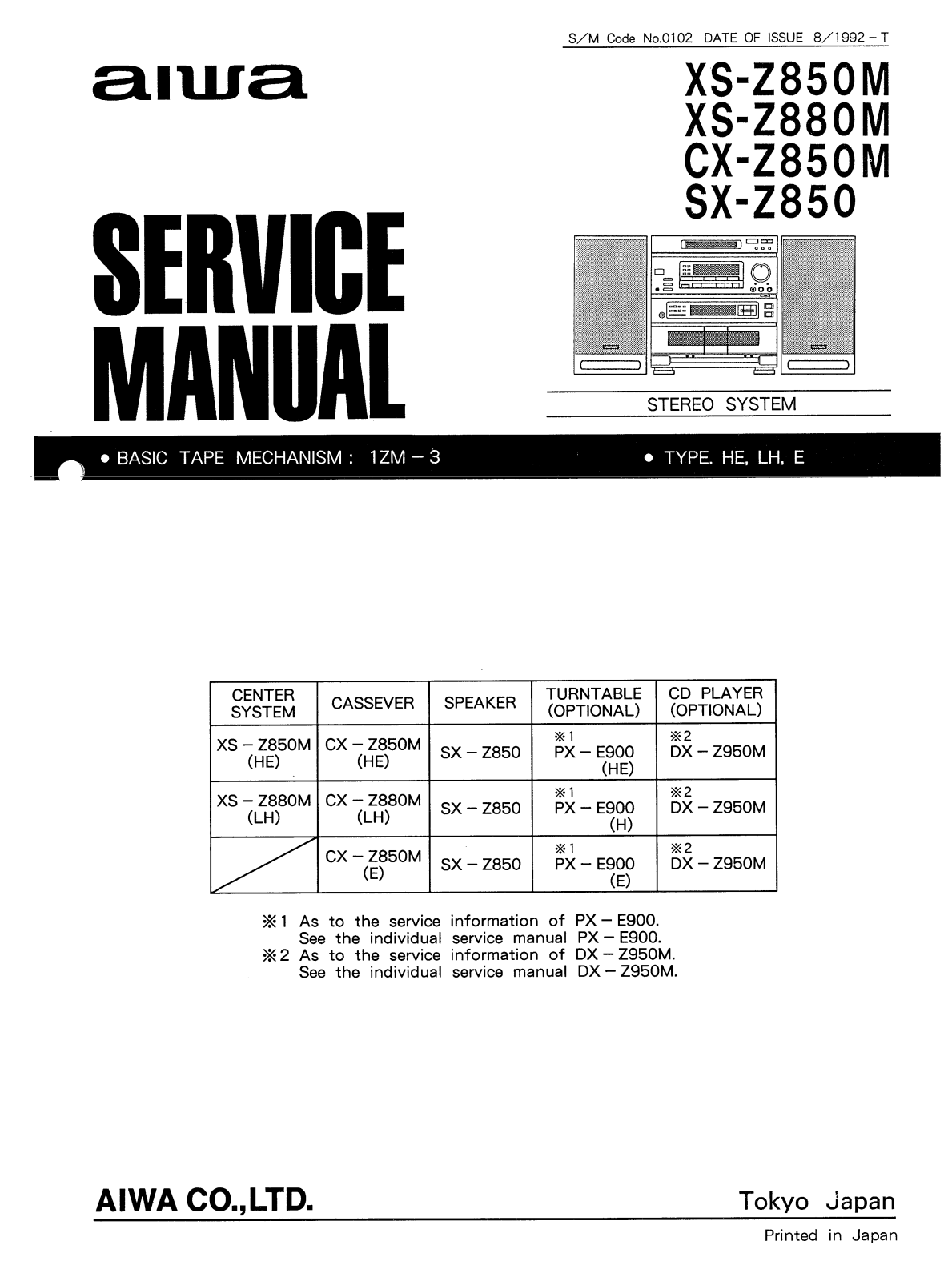 Aiwa SXZ-850, XSZ-850-M, XSZ-880-M, CXZ-850-M Service manual