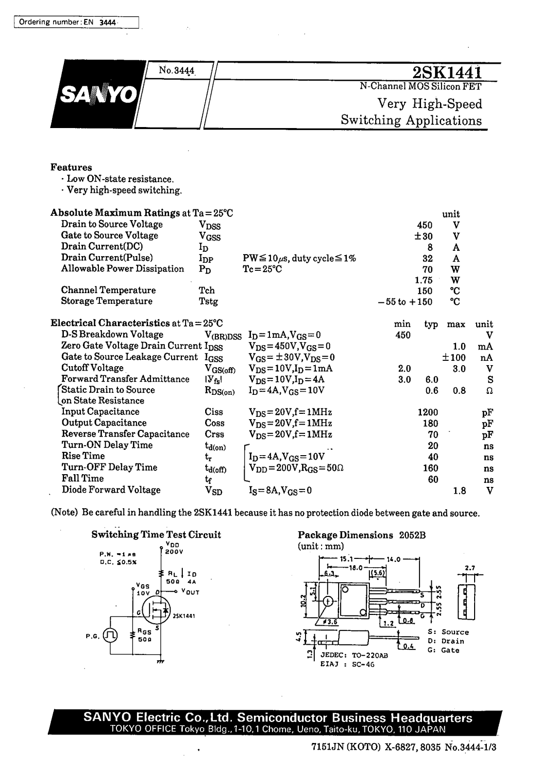 Datasheet 2SK1441 Datasheet (SANYO) - ManualMachine.com