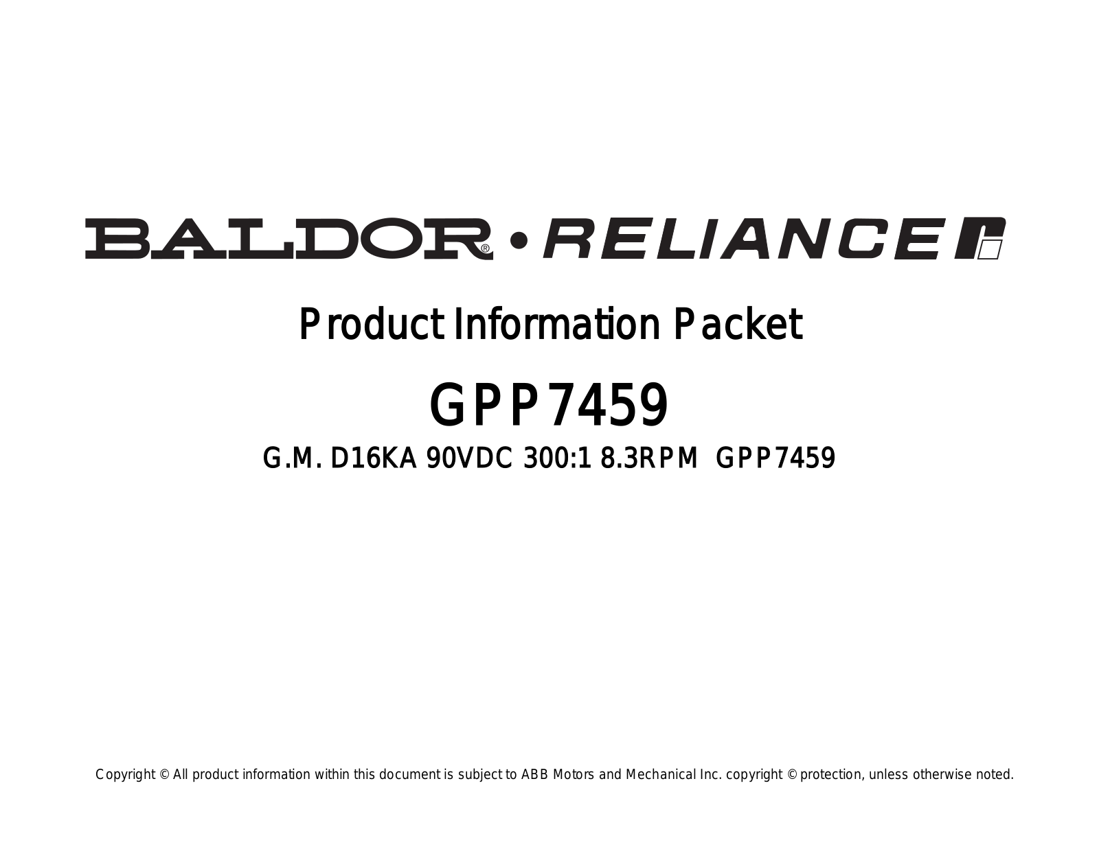 Baldor GPP7459 Product Information Sheet