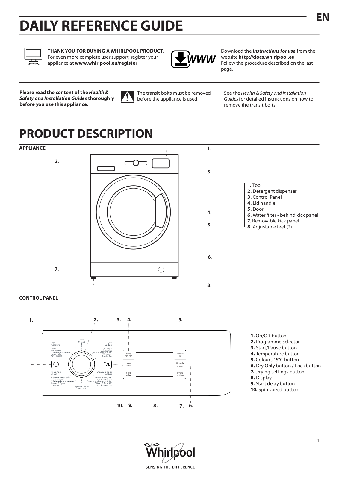 WHIRLPOOL WWDC 10714 S User Manual