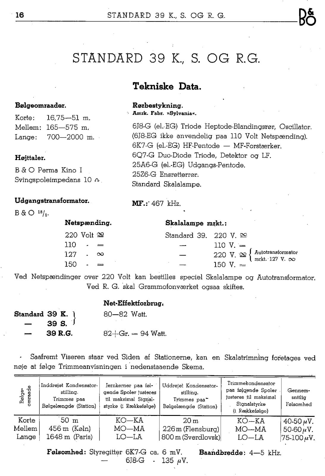 Bang Olufsen STANDARD-39-K Service Manual