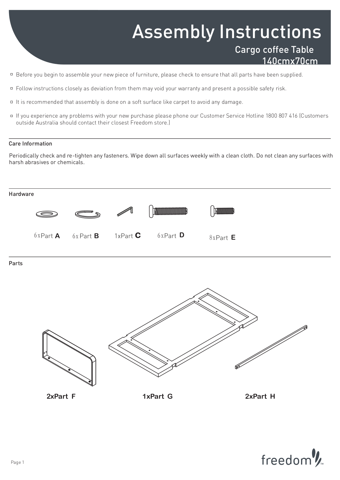 Freedom Cargo Coffee Table Assembly Instruction