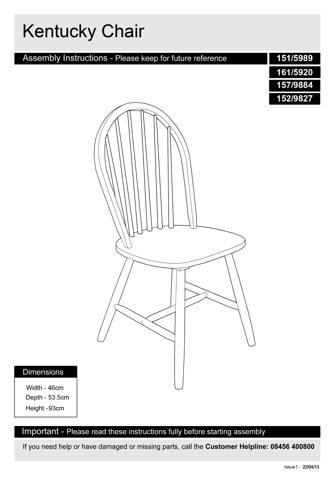 Argos 151-5989 ASSEMBLY INSTRUCTIONS