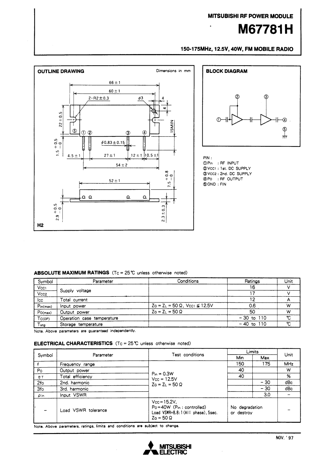 Mitsubishi M67781H Datasheet