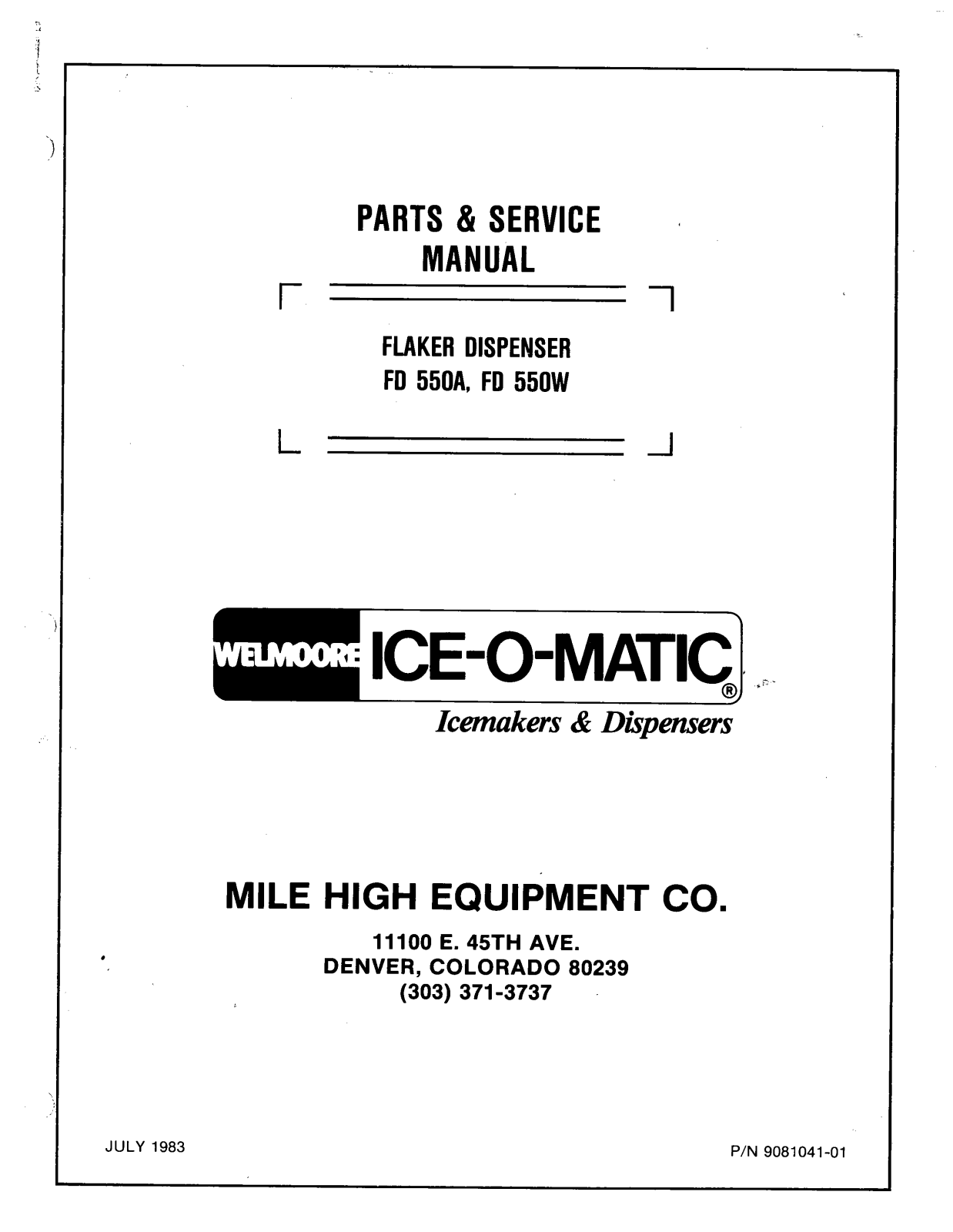 Ice-O-Matic FD550 User Manual