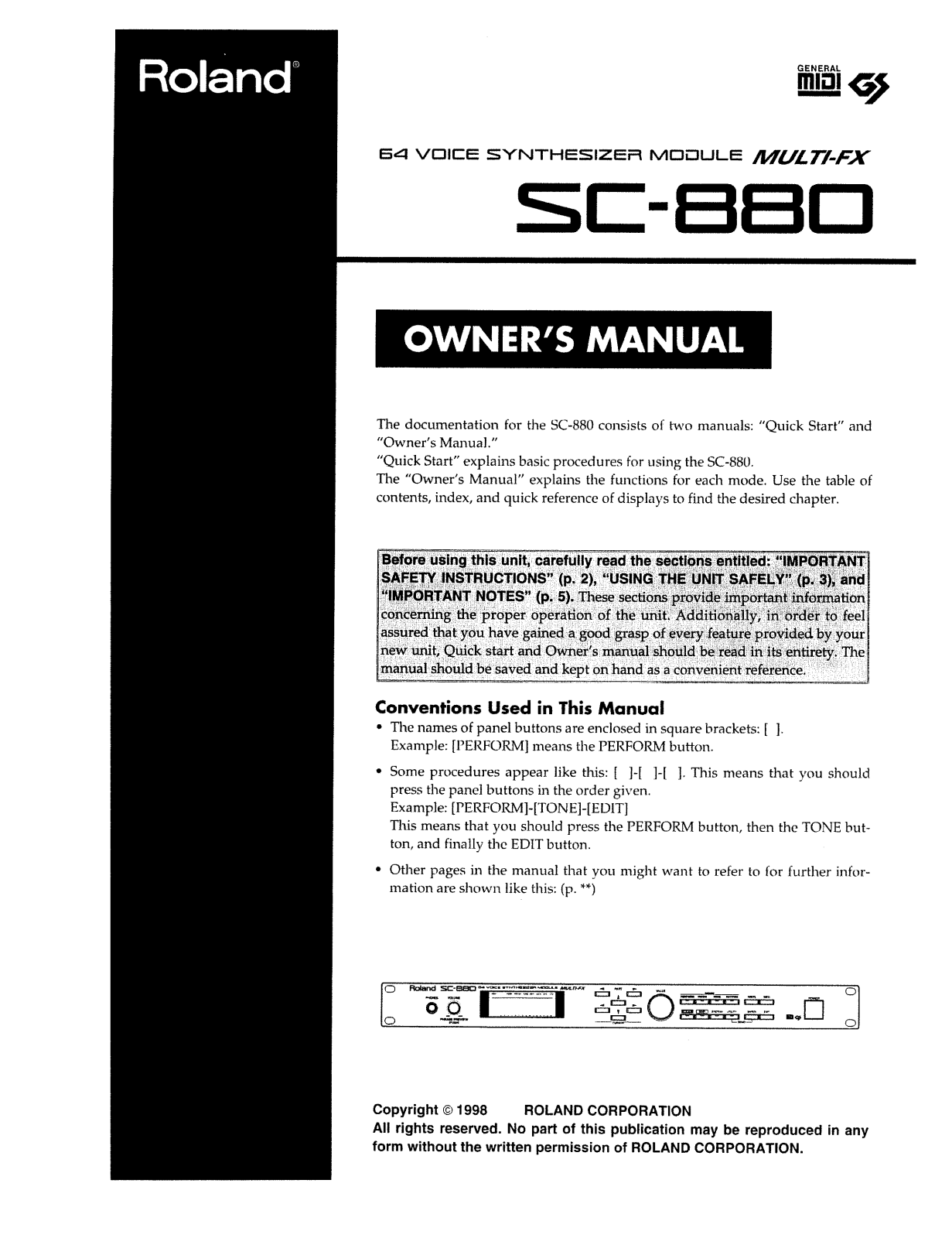 Roland Corporation SC-880 Owner's Manual