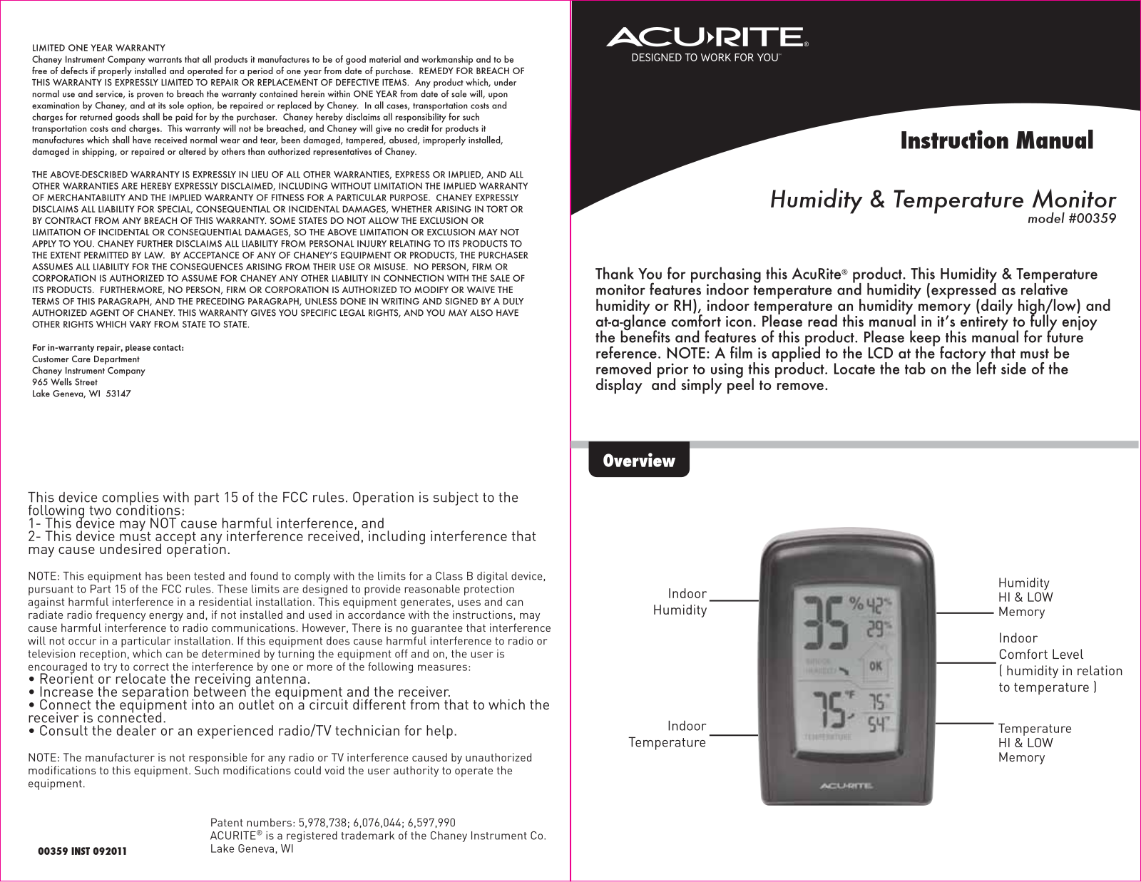 AcuRite 00359 user manual