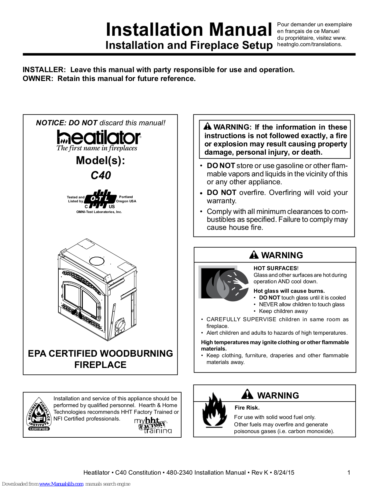 Heatilator C40 Installation Manual