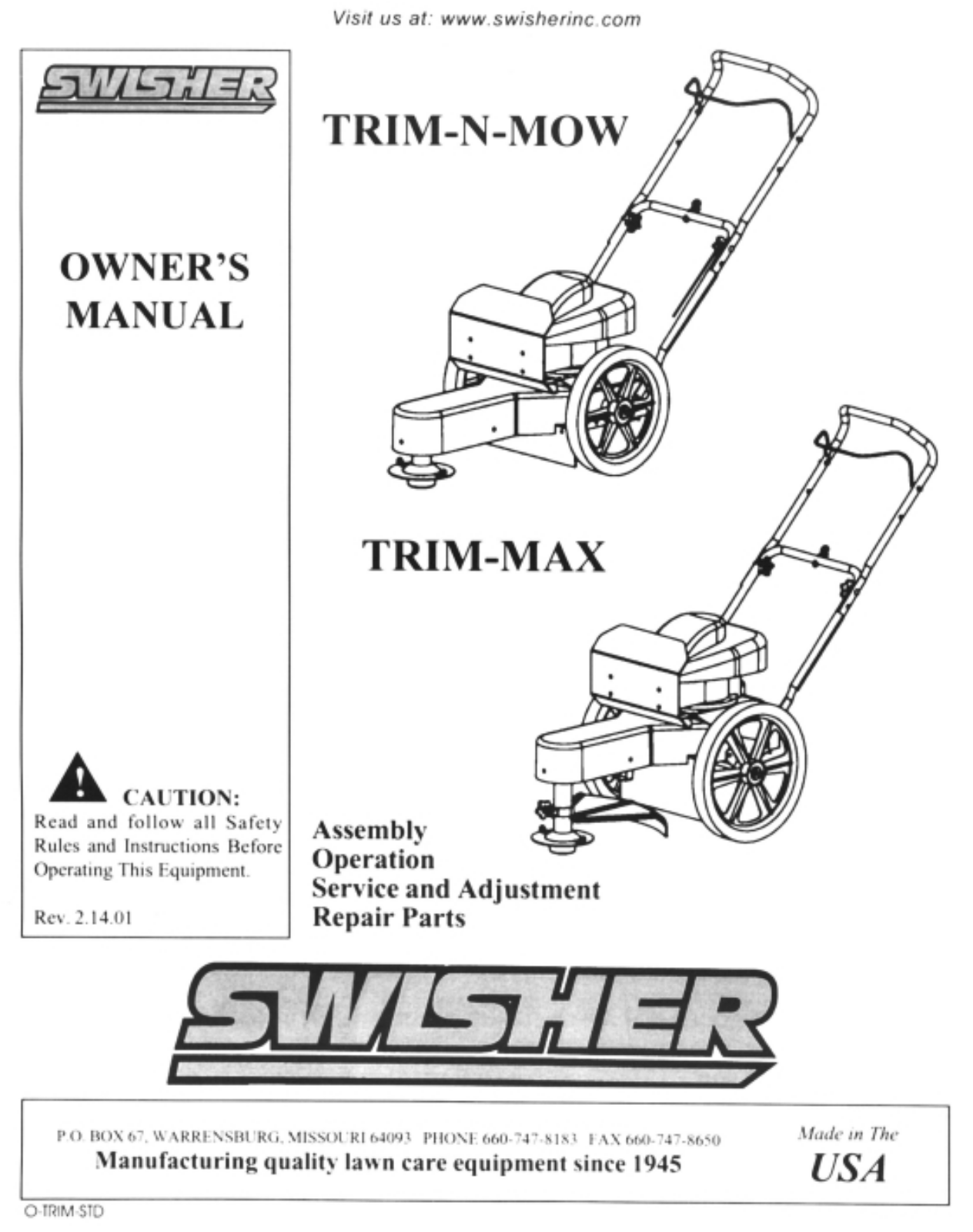 Swisher TRIM-N-MOW, TRIM-MAX User guide