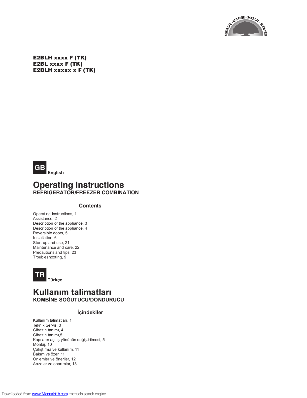 Indesit E2BLH series, E2BL series Operating Instructions Manual