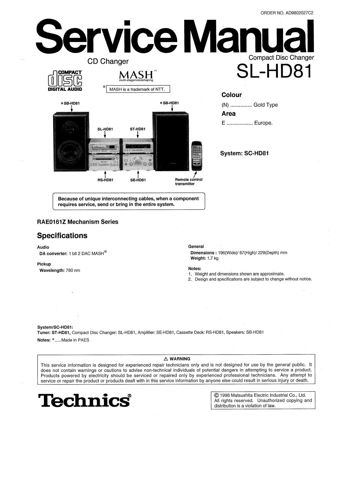 Panasonic SLHD-81 Service manual