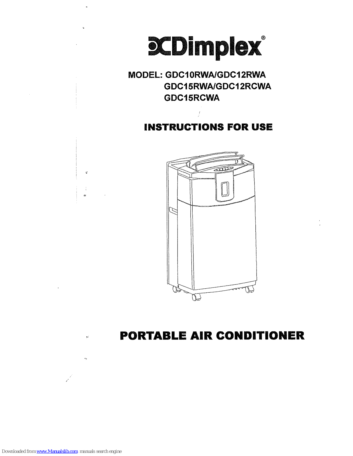 Dimplex GDC10RWA, GDC12RWA, GDC15RWA, GDC12RCWA, GDC15RCWA Instructions For Use Manual