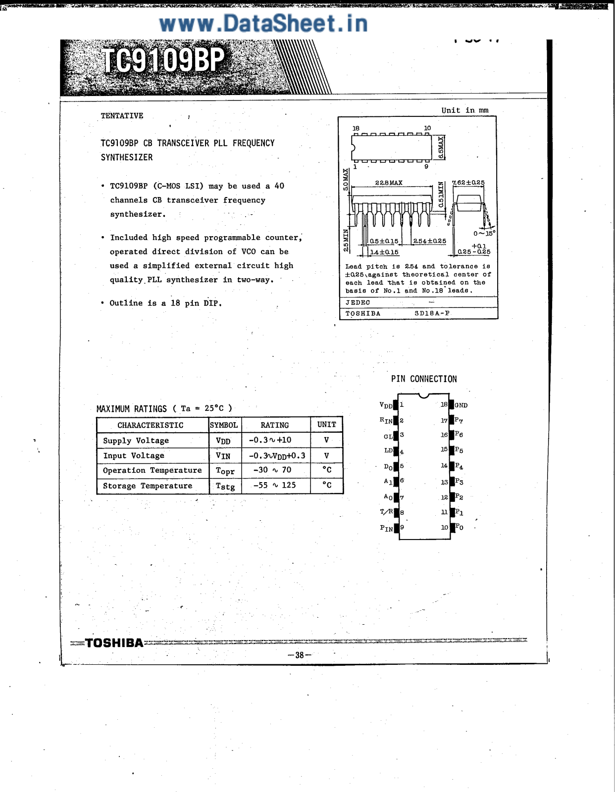 Datasheet TC9109P Specification - ManualMachine.com