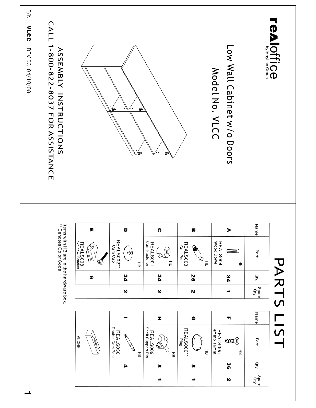 Mayline VLCWCGR, VLCWCRY, VLCWMAH, VLCCGR, VLCCRY Assembly Guide