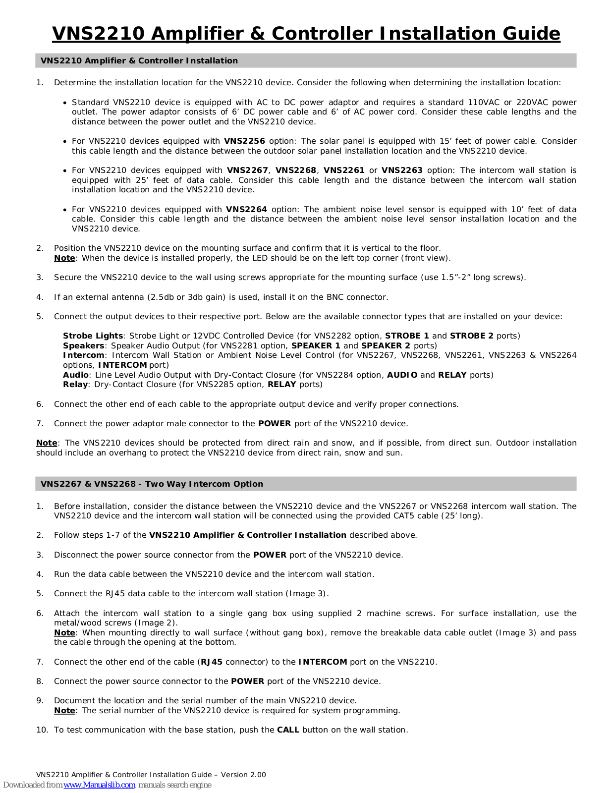 visiplex VNS2210, VNS2200 Installation Manual