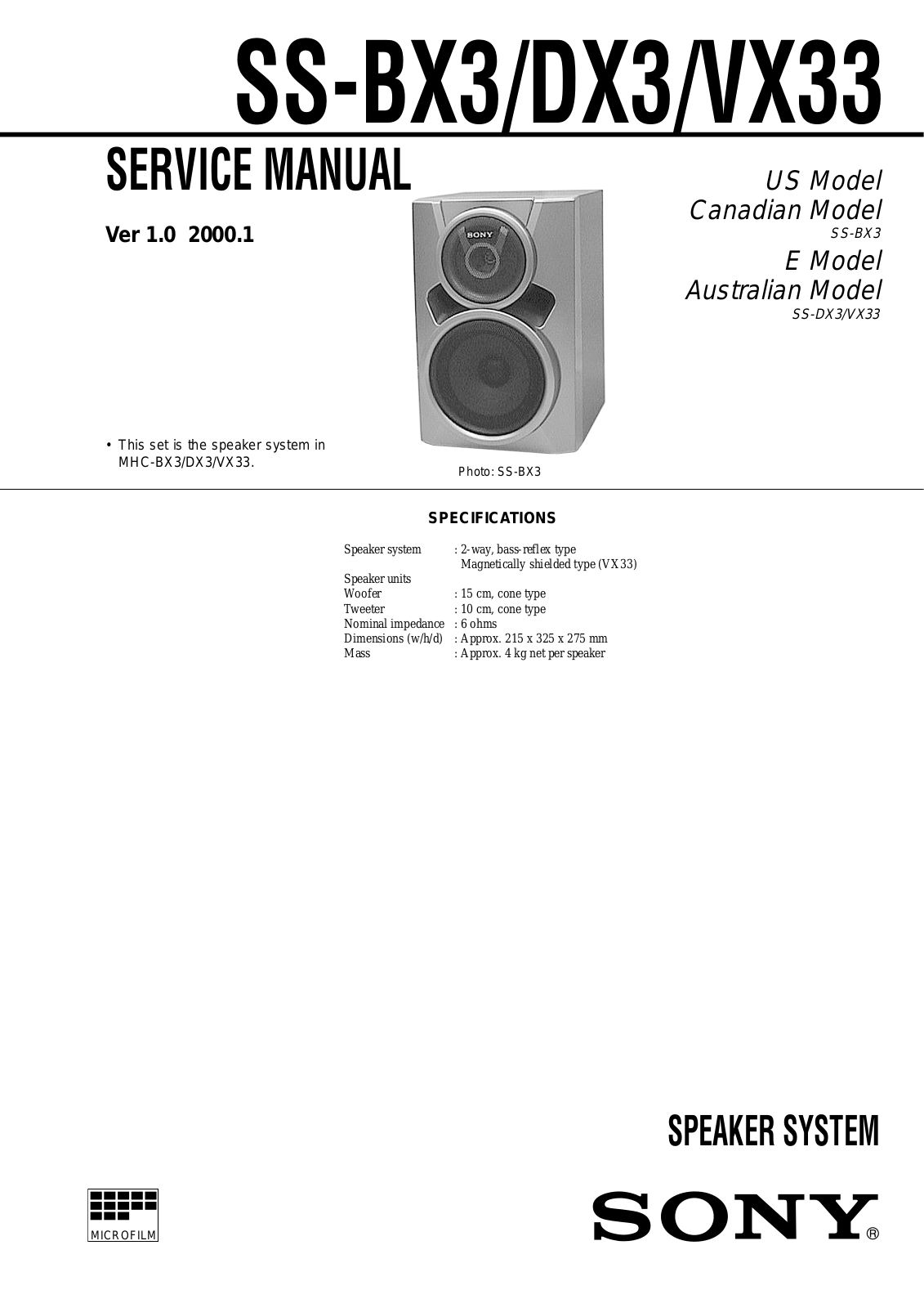 SONY SS BX3, SS DX3, SS VX33 Service Manual - ManualMachine.com