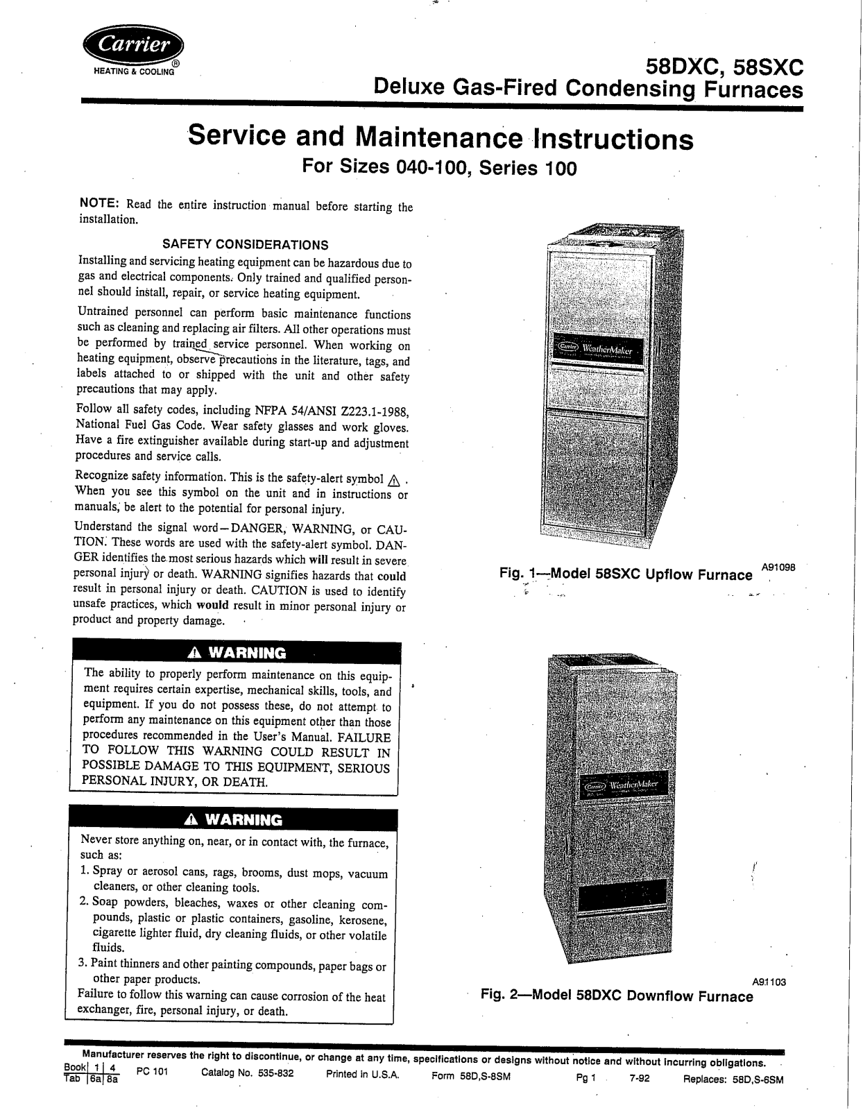 Carrier 58DXC, 58SXC User Manual