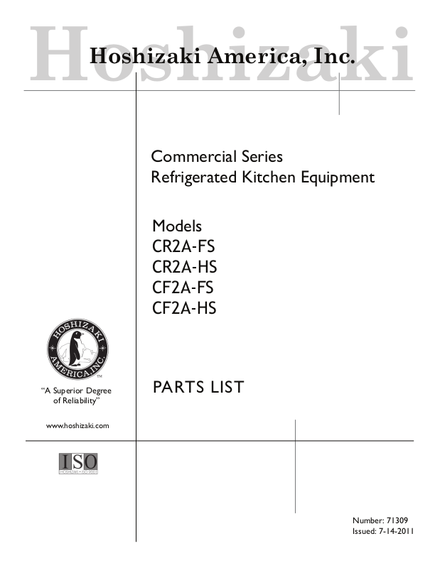 Hoshizaki CR2AHS, CR2AFS, CF2AHS, CF2AFS User Manual