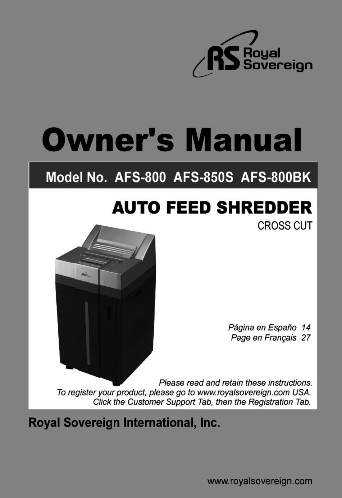 Royal Sovereign AFS-800, AFS-800BK, AFS-850S User Manual