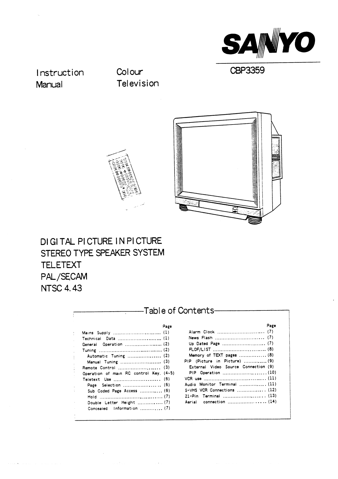 Sanyo CBP3359 Instruction Manual