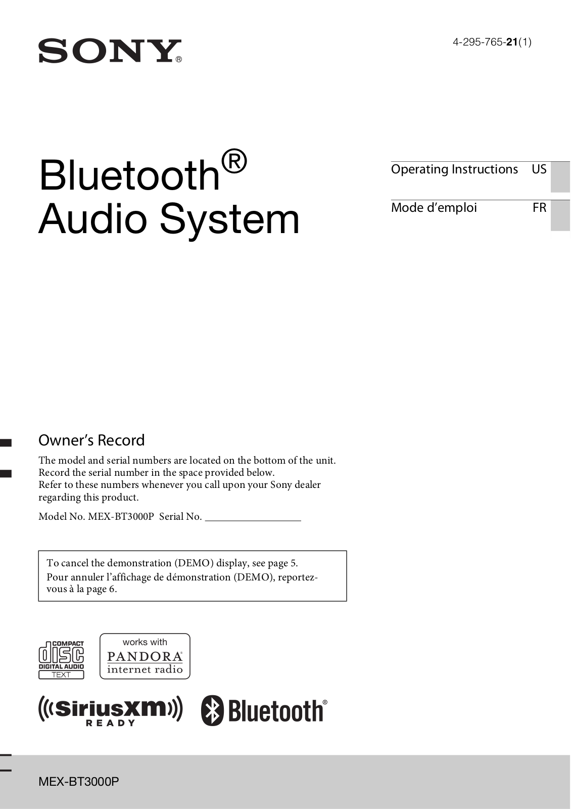 Sony MEX-BT3000P User Manual