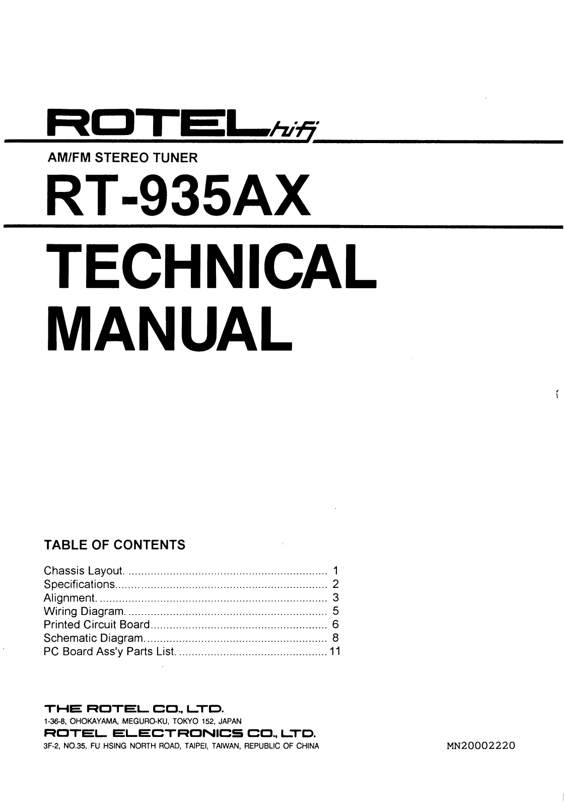 Rotel RT-935-AX Service manual