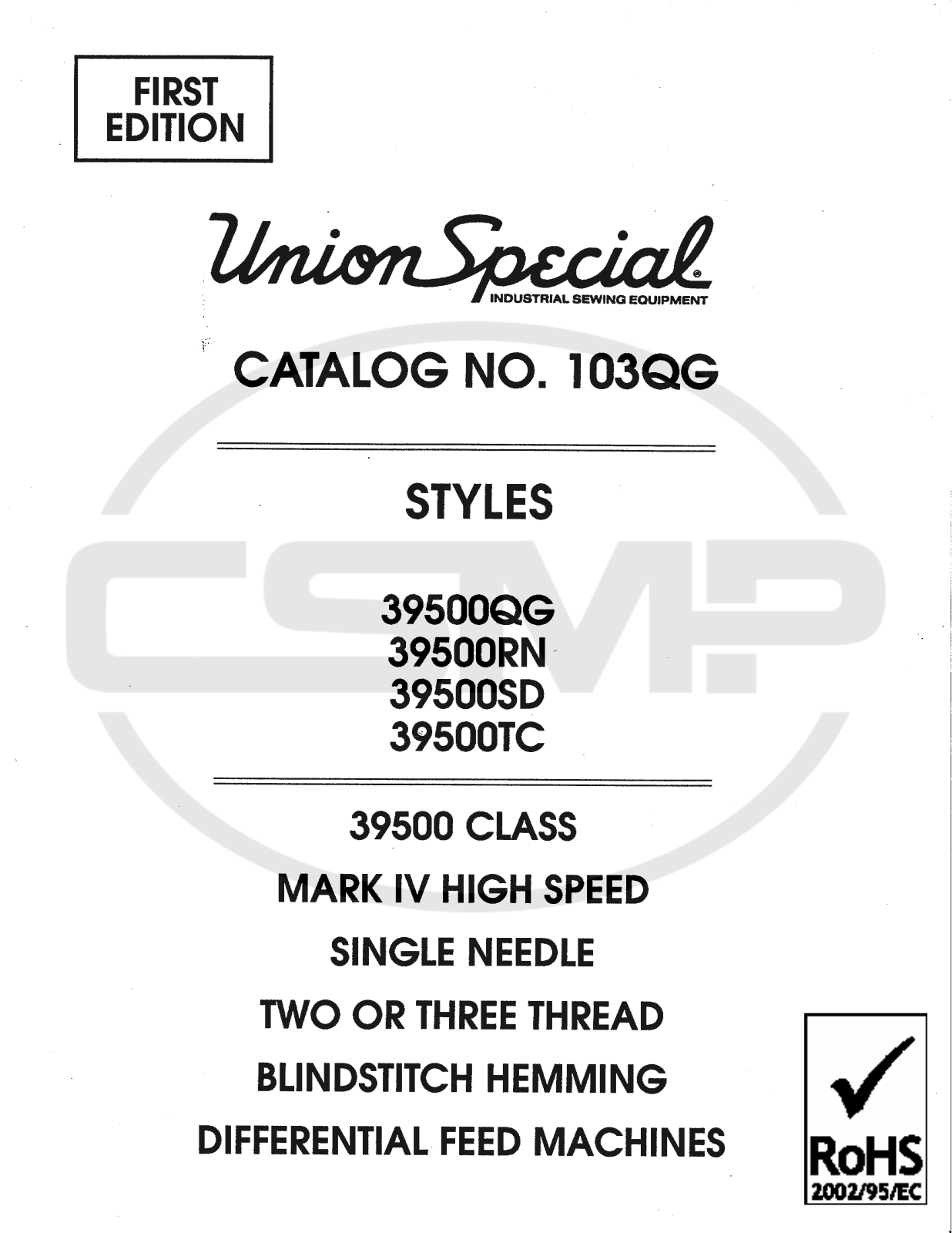 Union Special 39500SD Parts Book