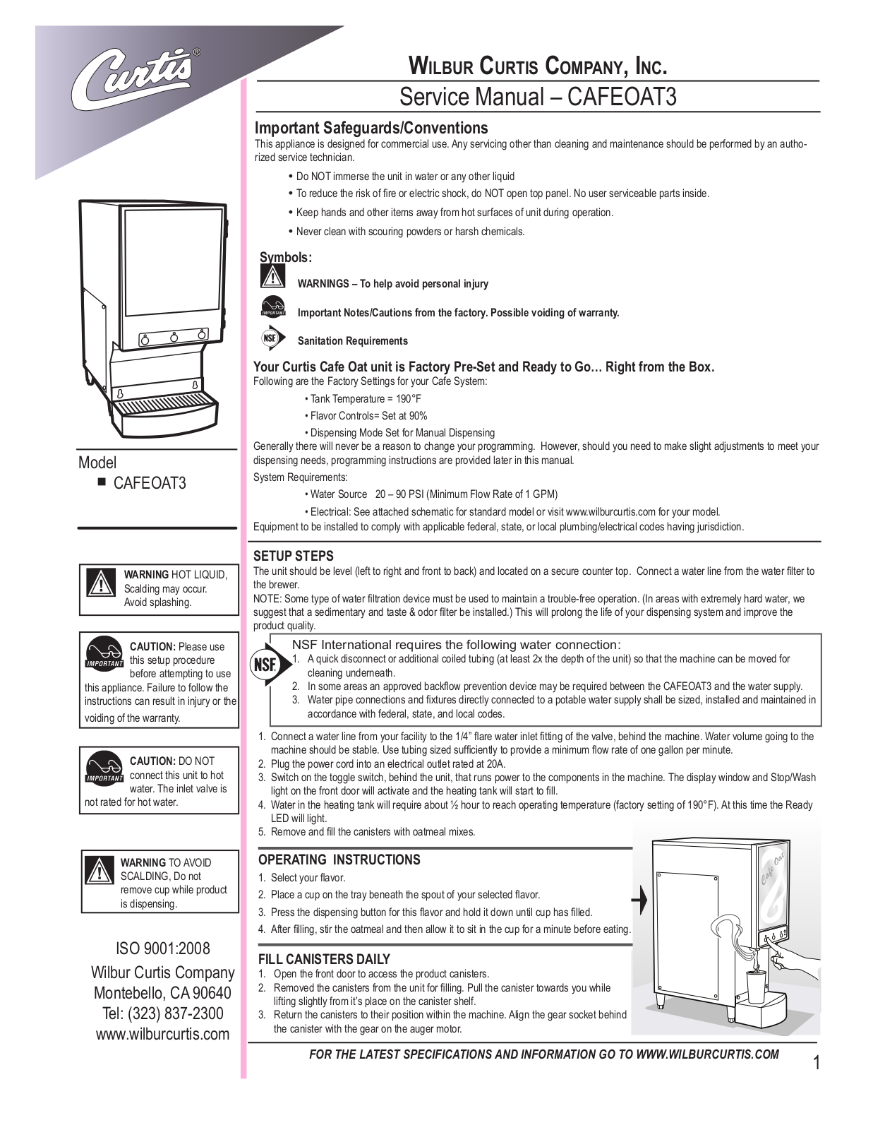 Wilbur Curtis CAFEOAT3 User Manual