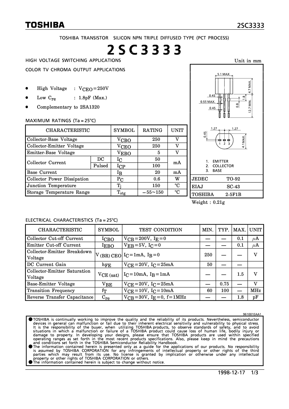 Toshiba 2SC3333 Datasheet