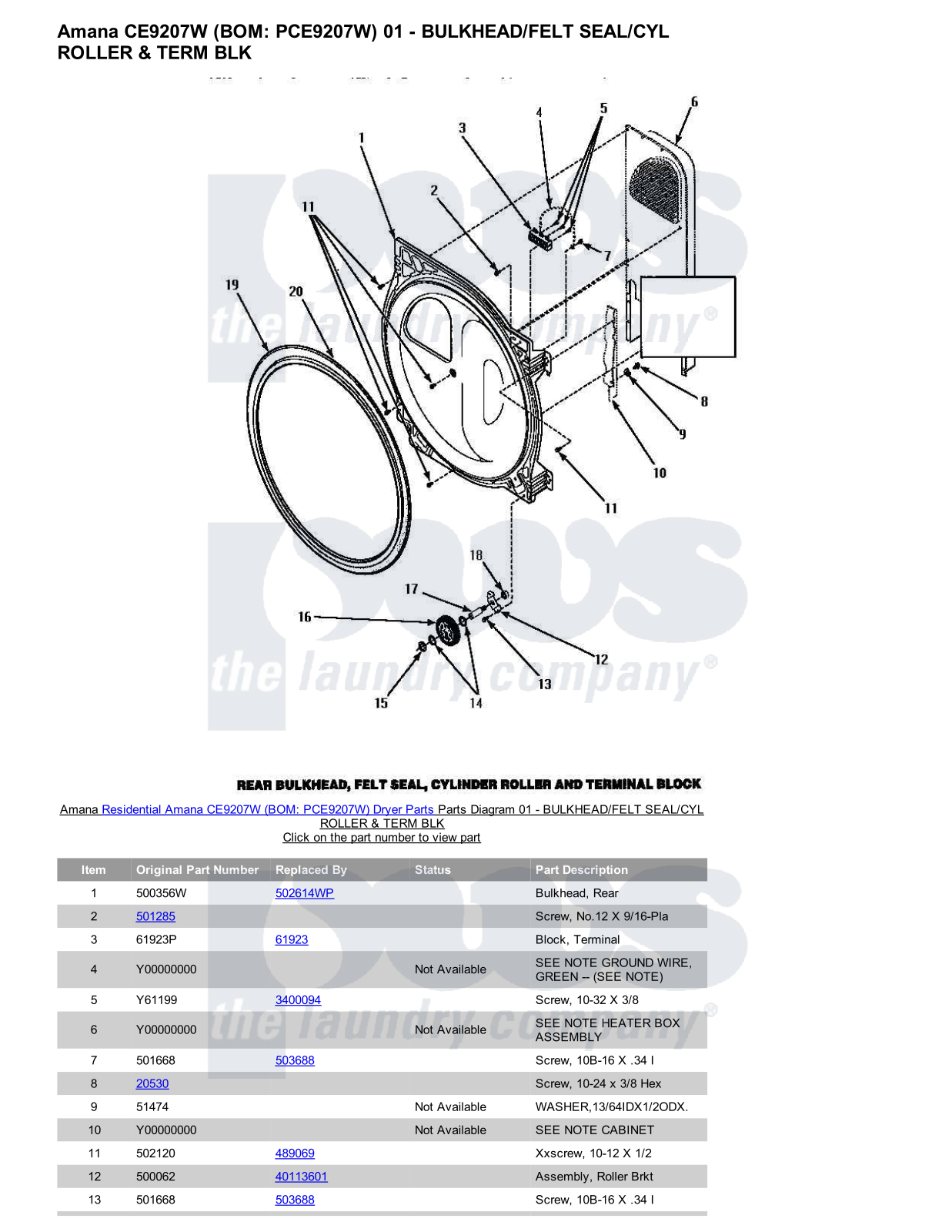 Amana CE9207W Parts Diagram