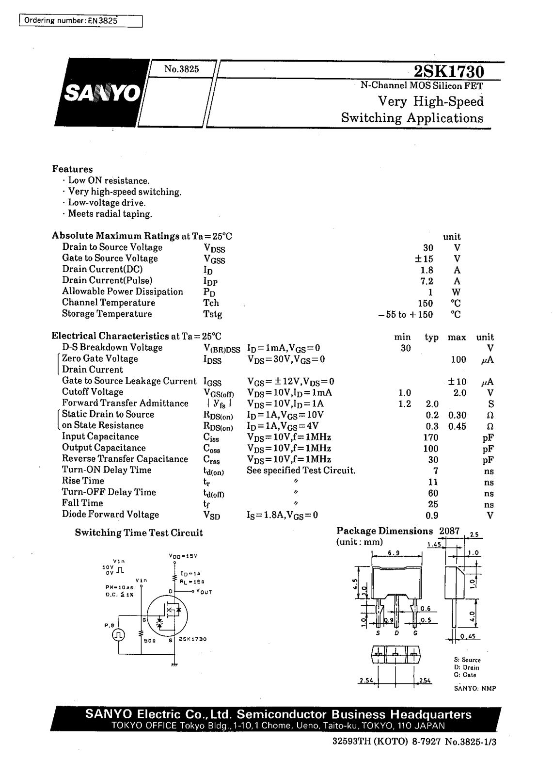 Datasheet 2SK1730 Datasheet (SANYO) - ManualMachine.com