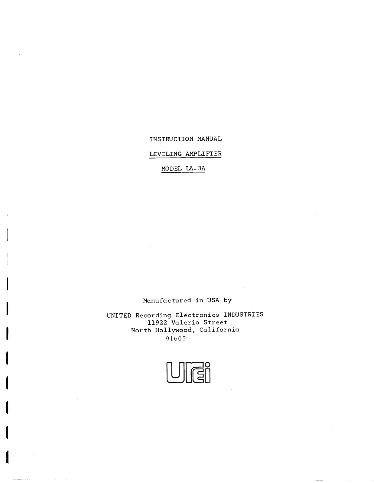 JBL UREI LA-3A User Manual