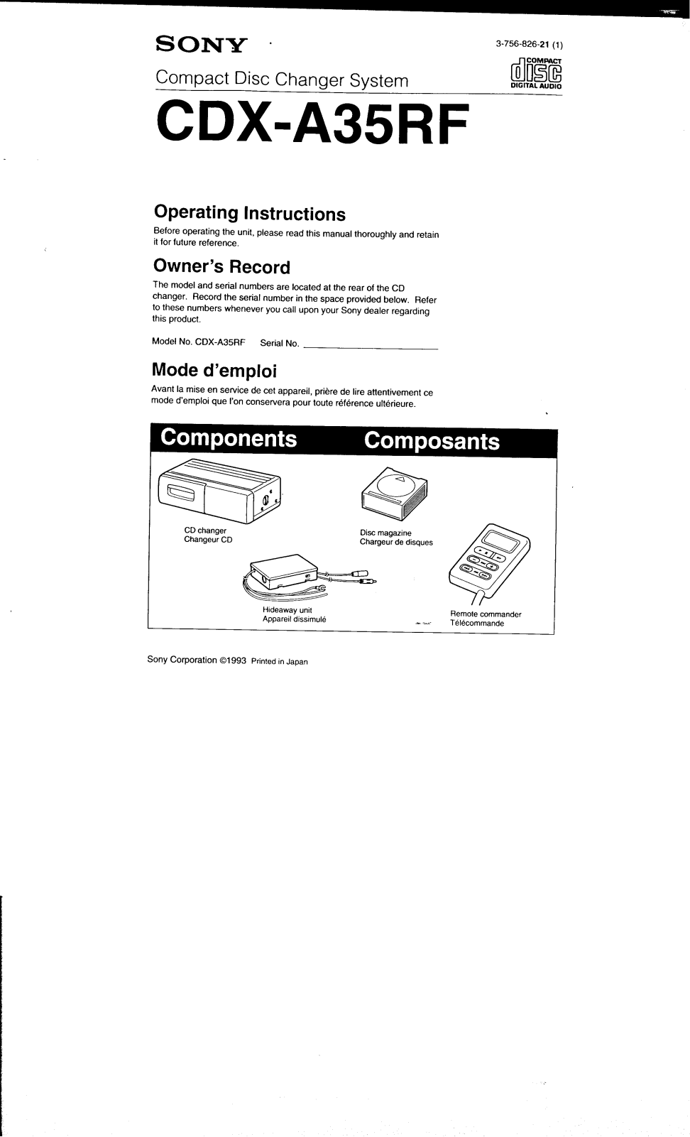 Sony CD-XA35RF User Manual